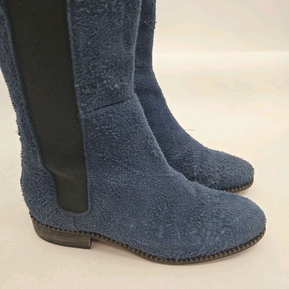 Free People Callow Tall Boot Blue Distressed Blue Suede‎ Sz 38 EU 7 US Back Zip